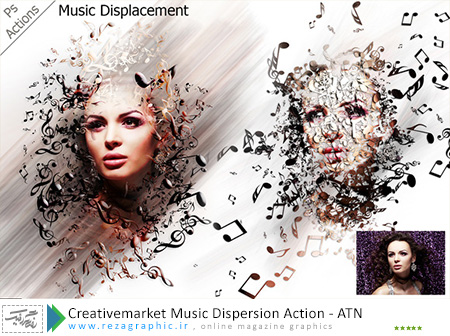 اکشن افکت انتشار نت های موسیقی فتوشاپ - Creativemarket Music Displacemen Action | رضاگرافیک 